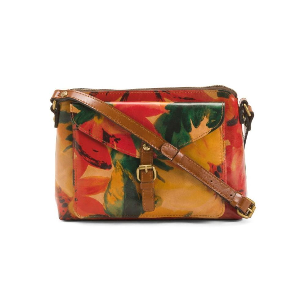 Avellino Leather Medium Spring Multi Print Front Pocket Crossbody :[